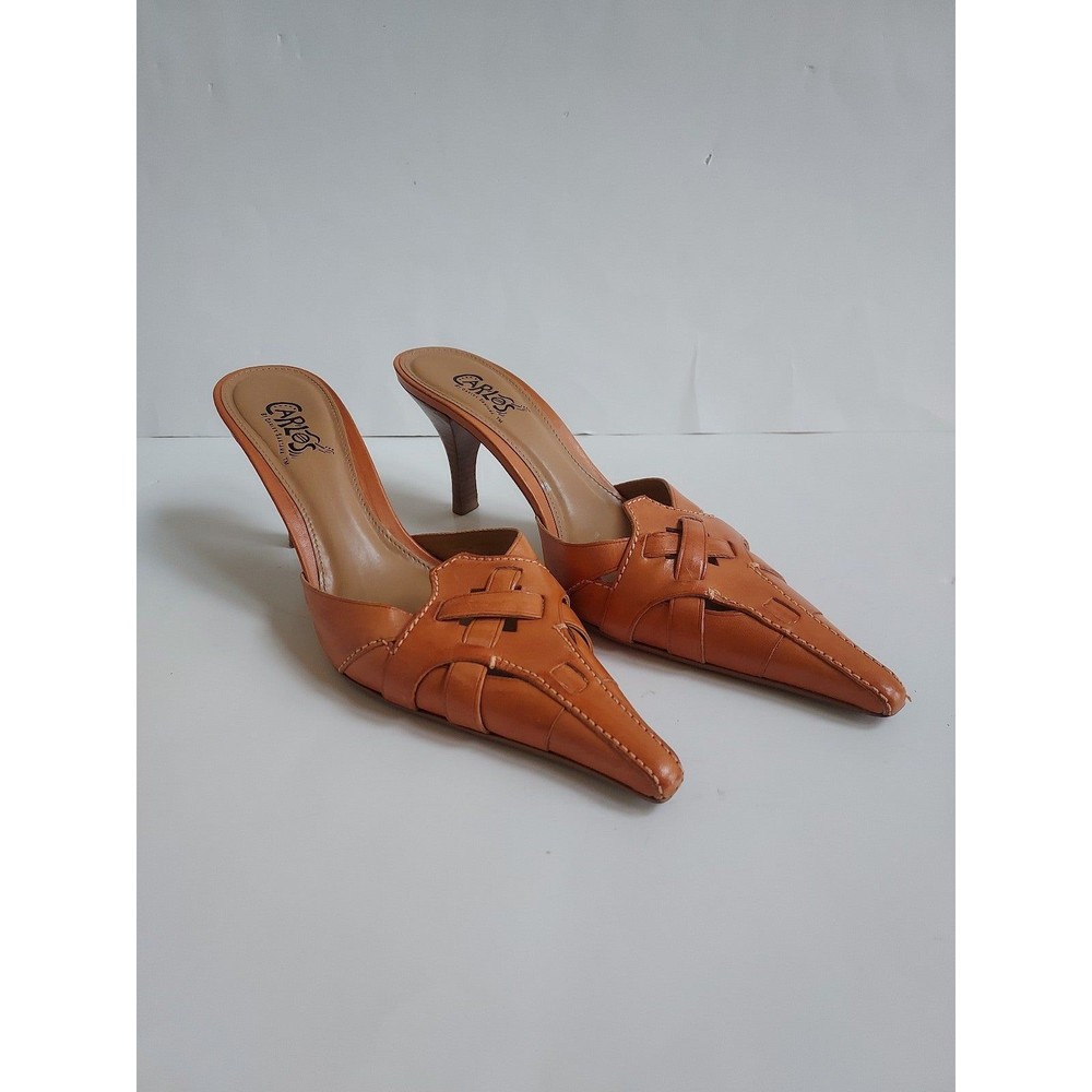 Carlos Santana Orange Pointed-Toe Leather Mules